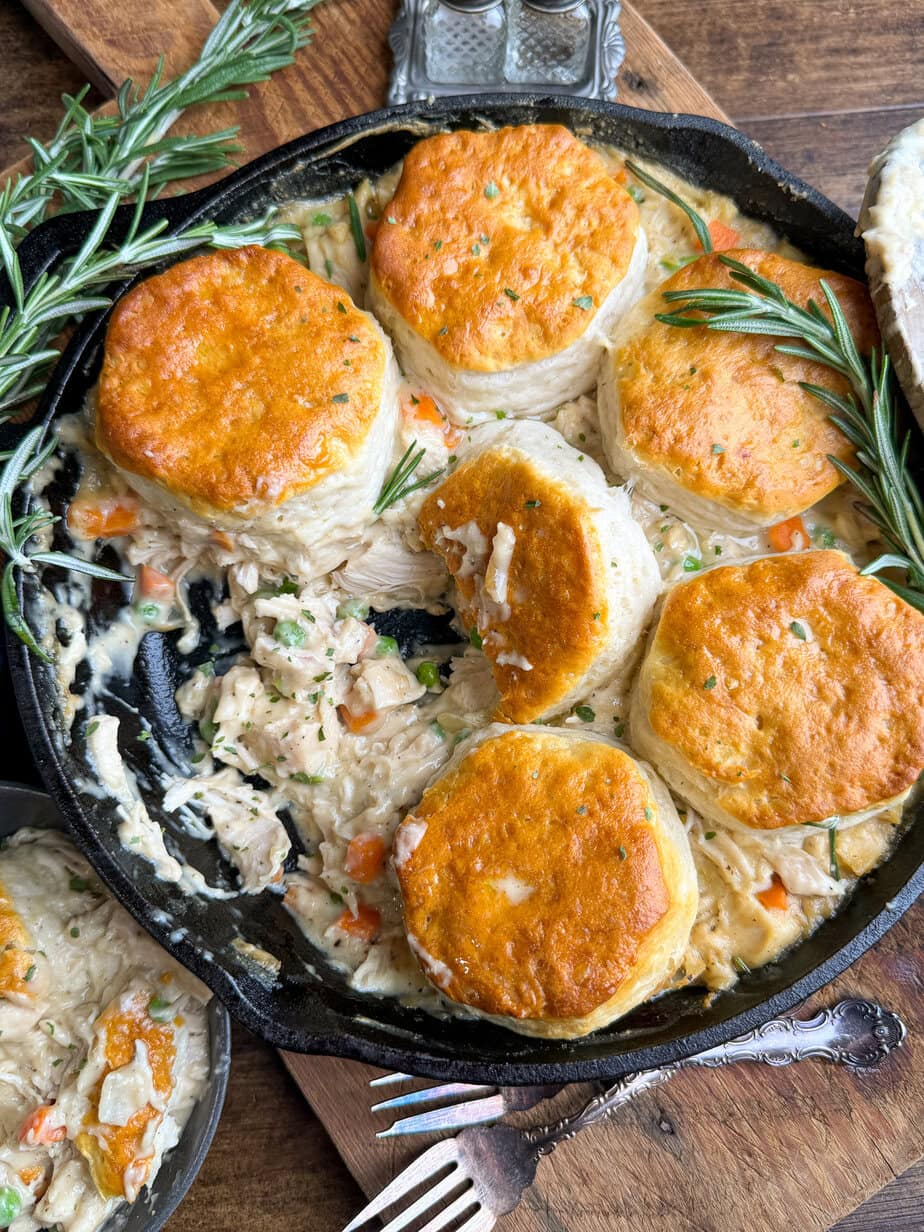 Ultimate Skillet Chicken Pot Pie with Homemade Biscuits